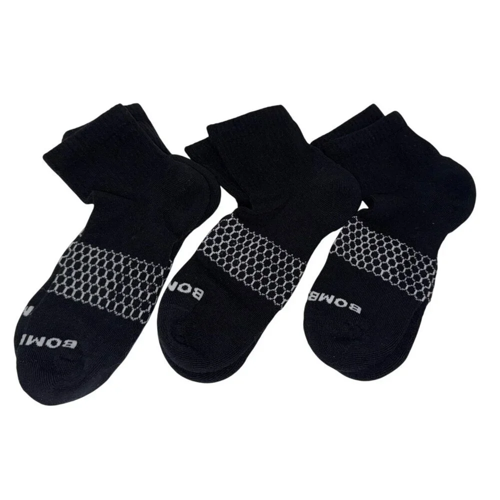 Bombas Honeycomb Arch Black Ankle Socks Large 3 Pair Cushioned NEW